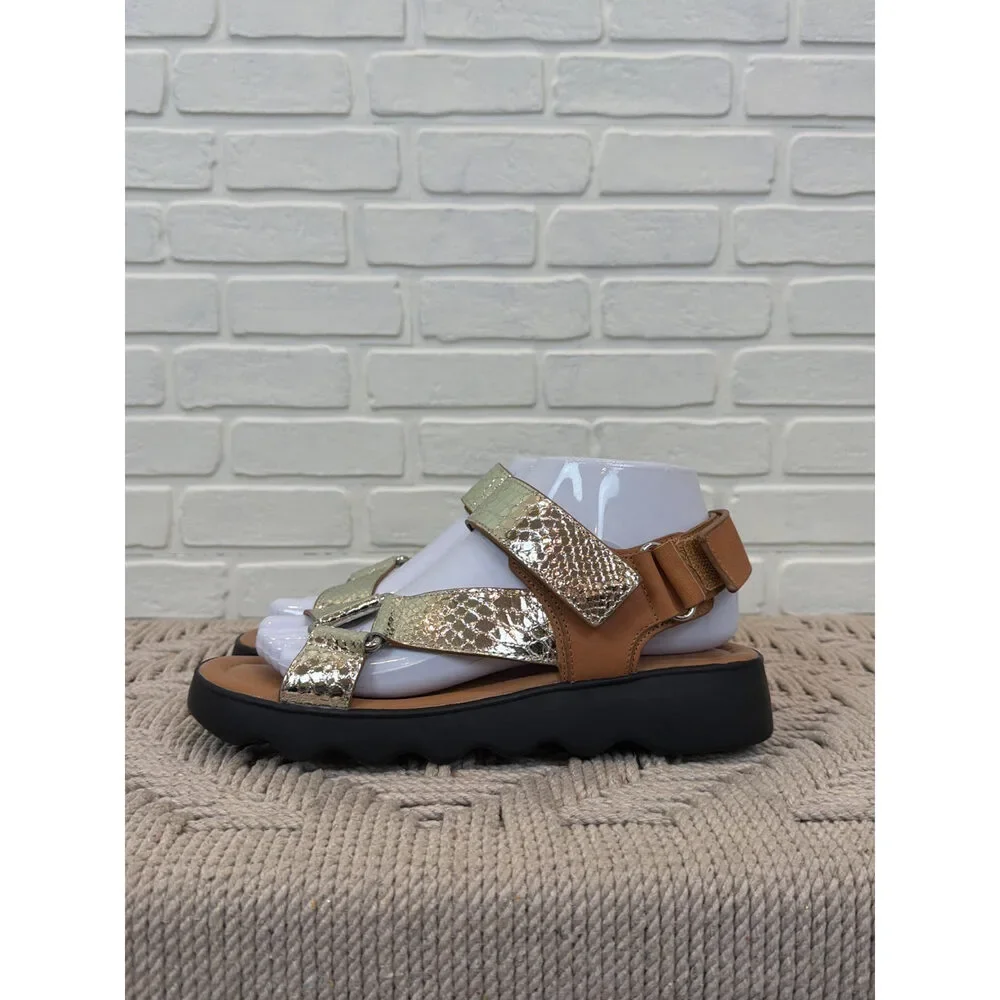 Aerosoles Metallic Snake-Embossed Platform Sandals Gold Tan Size 7